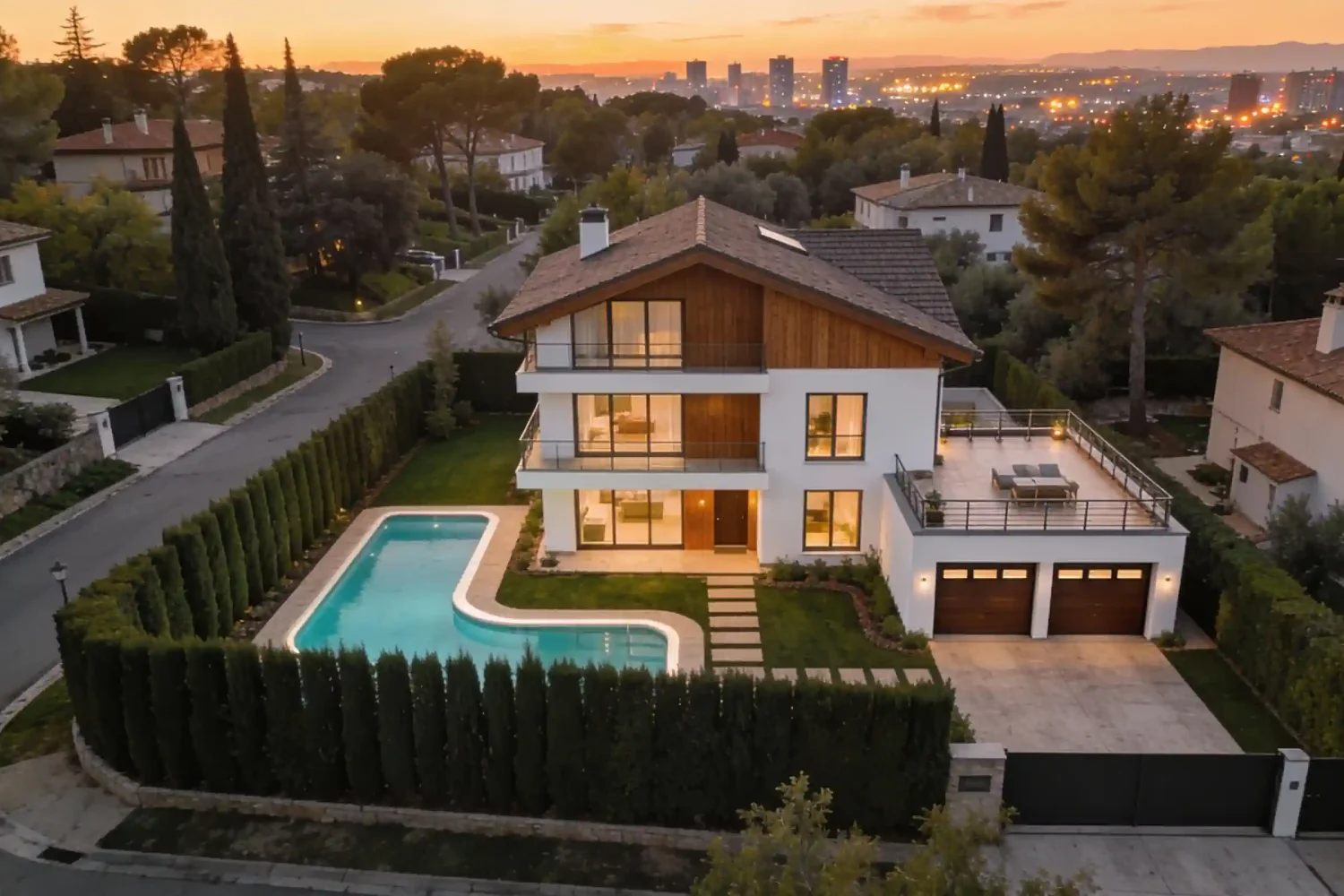 chalet de lujo grabado con dron