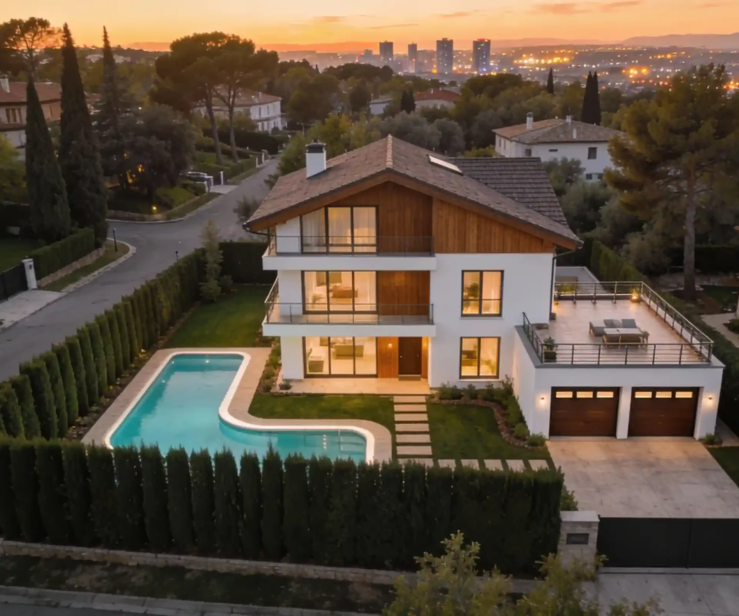 chalet de lujo grabado con dron